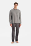 Gri Uzun Kollu Bisiklet Yaka Tişört Pantolon Takım
