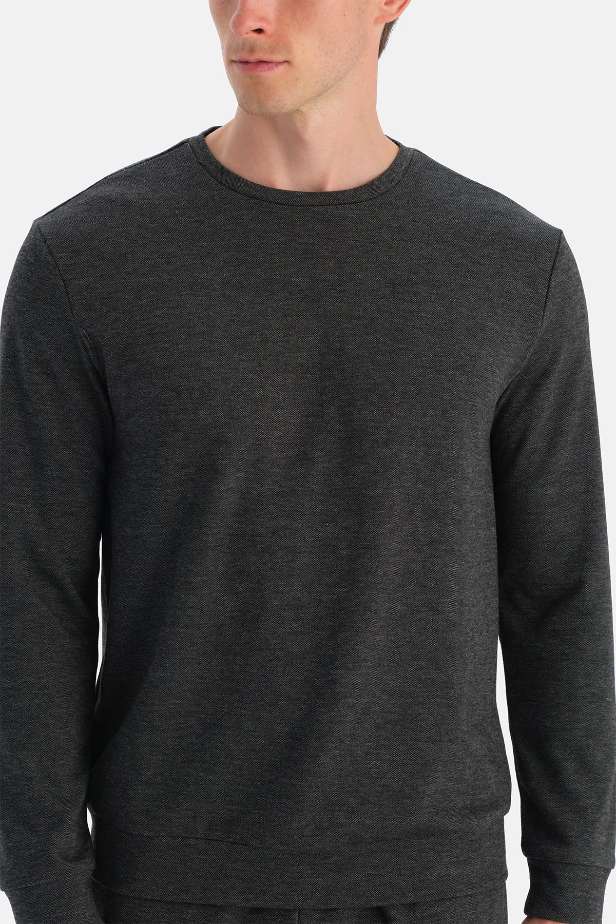 Antrasit Melanj Uzun Kollu Bisiklet Yaka Tişört Pantolon Takım