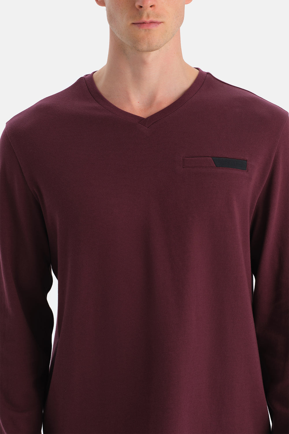 Bordo Uzun Kollu V Yaka Tişört Pantolon Takım