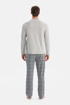 Gri Melanj Uzun Kollu Cep Detaylı Tişört Pantolon Takım