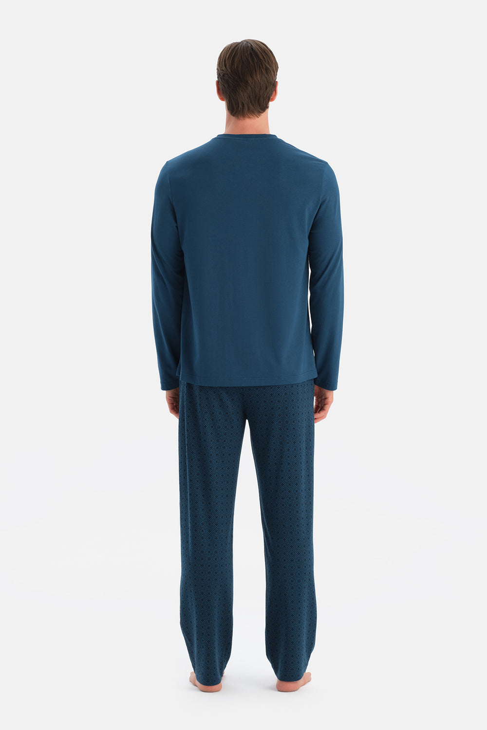 Mavi Uzun Kollu Pat Ve Cep Detaylı Üçlü Takım