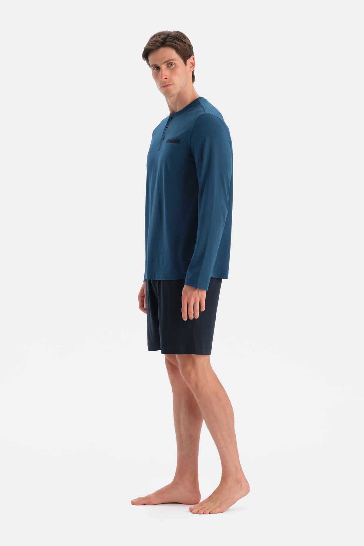 Mavi Uzun Kollu Pat Ve Cep Detaylı Üçlü Takım