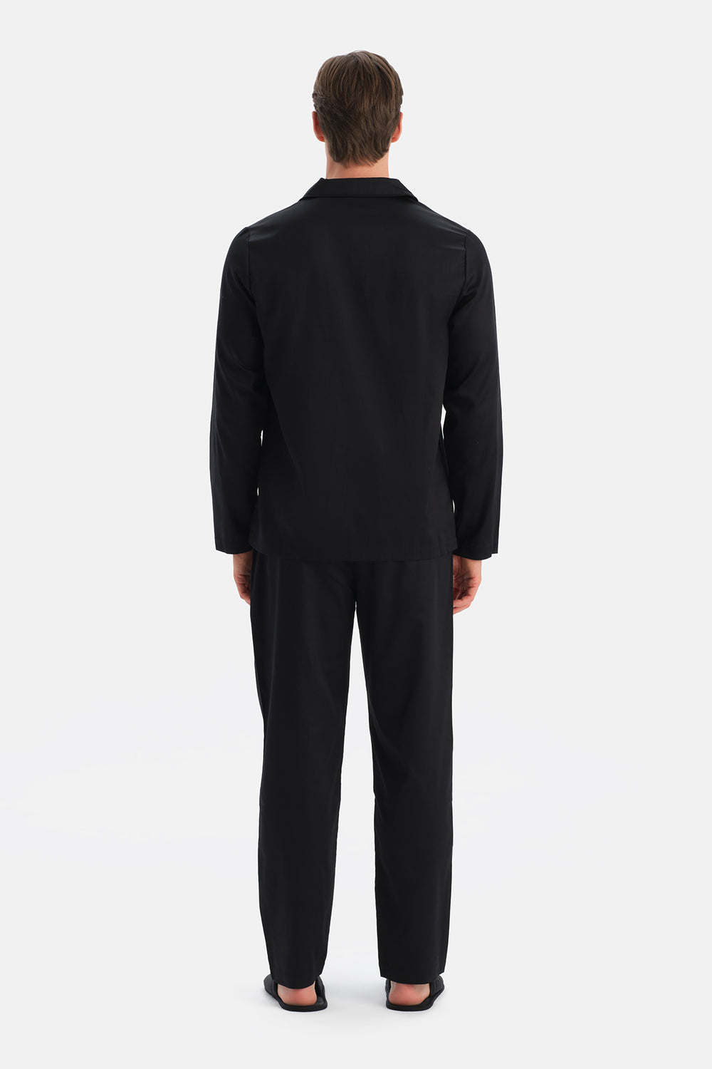 Siyah Travel Biye Detaylı Dokuma Gömlek Pantolon Pijama Seti