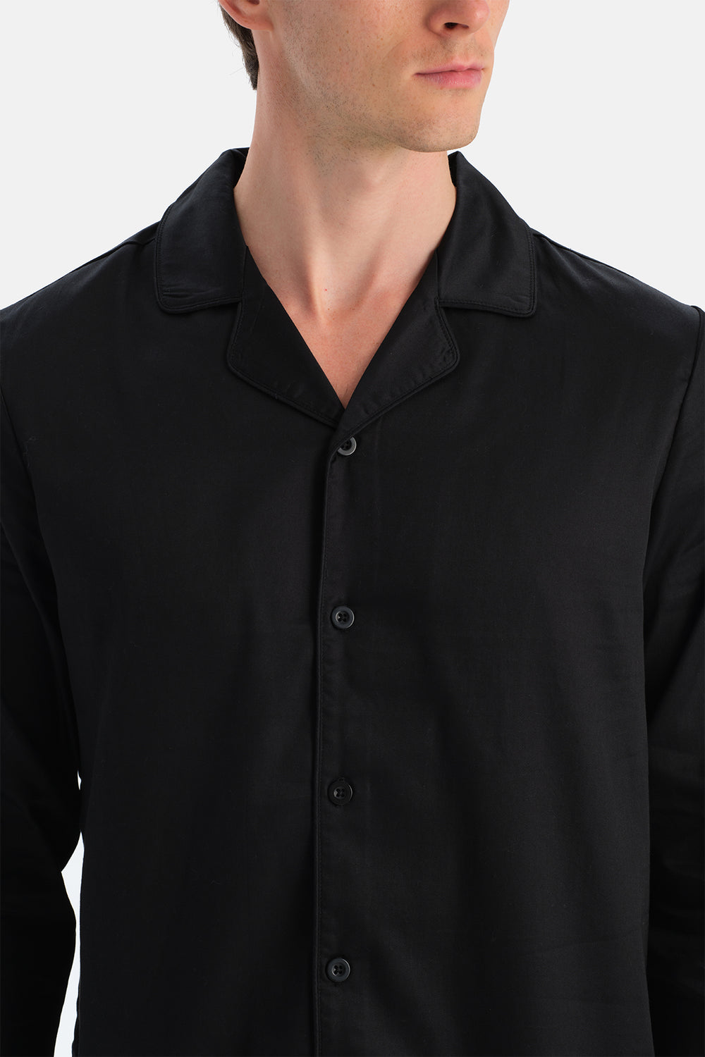 Siyah Travel Biye Detaylı Dokuma Gömlek Pantolon Pijama Seti