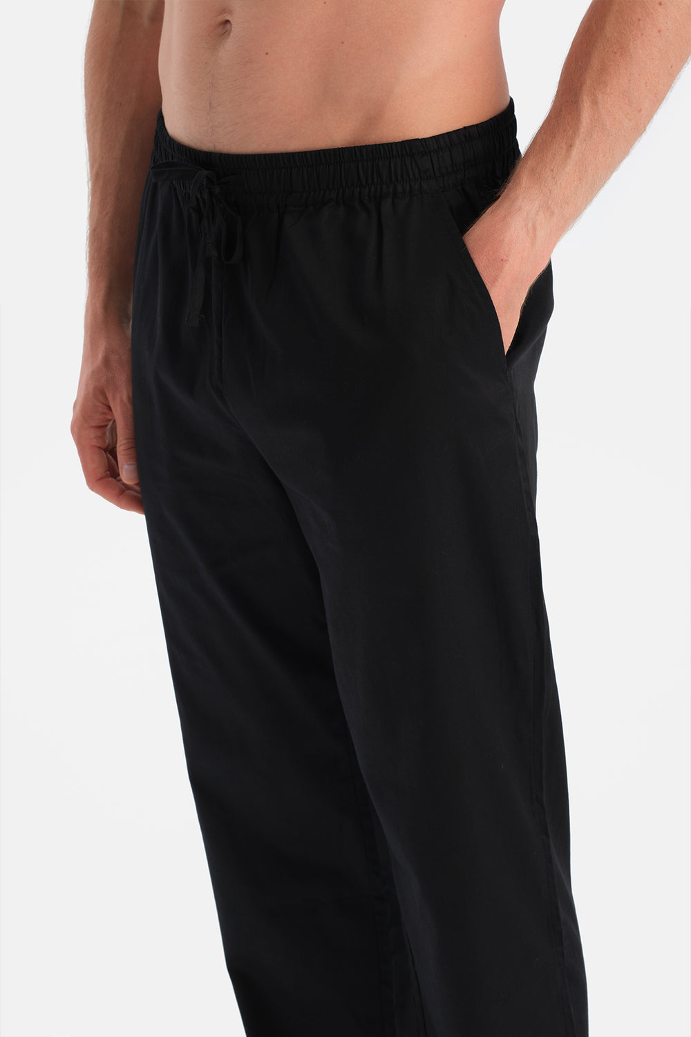 Siyah Travel Biye Detaylı Dokuma Gömlek Pantolon Pijama Seti