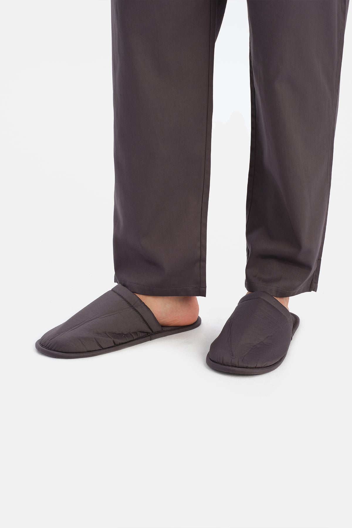 Gri Travel Tişört Pamuk Saten Pantolon Pijama Seti