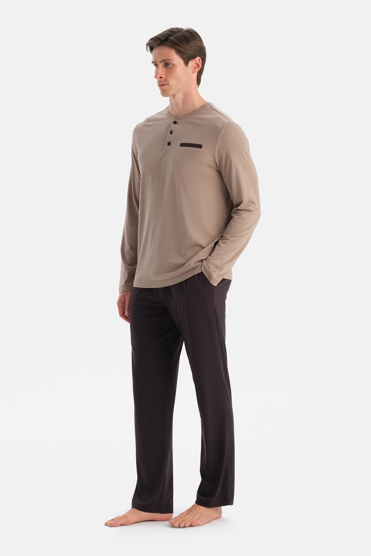 Sütlü Kahve Travel Pamuk Modal Tişört Pantolon Pijama Seti