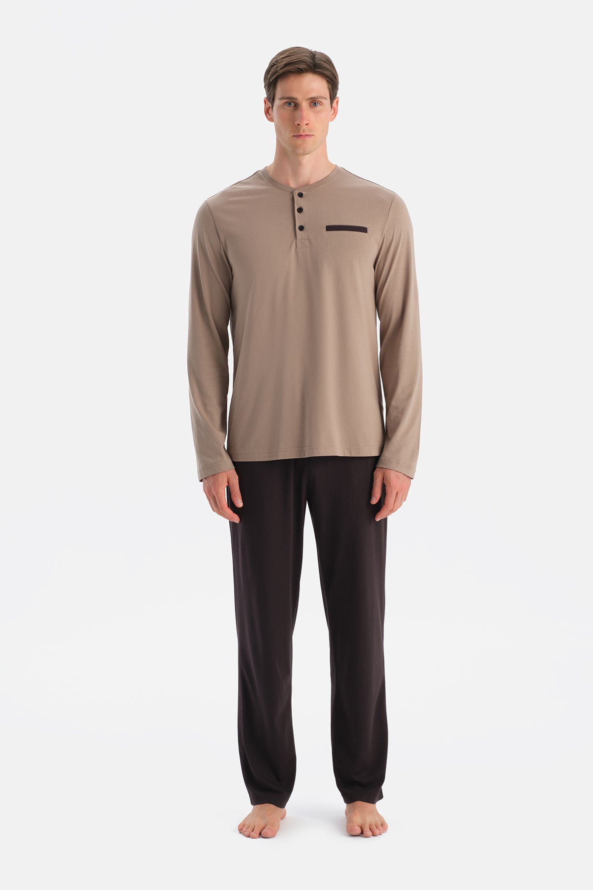 Sütlü Kahve Travel Pamuk Modal Tişört Pantolon Pijama Seti