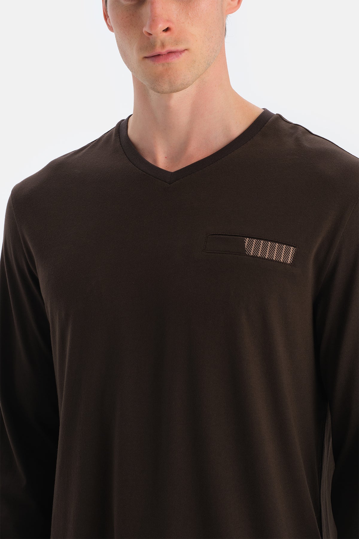 Koyu Kahve Travel Pamuk Modal Tişört Pantolon Pijama Seti