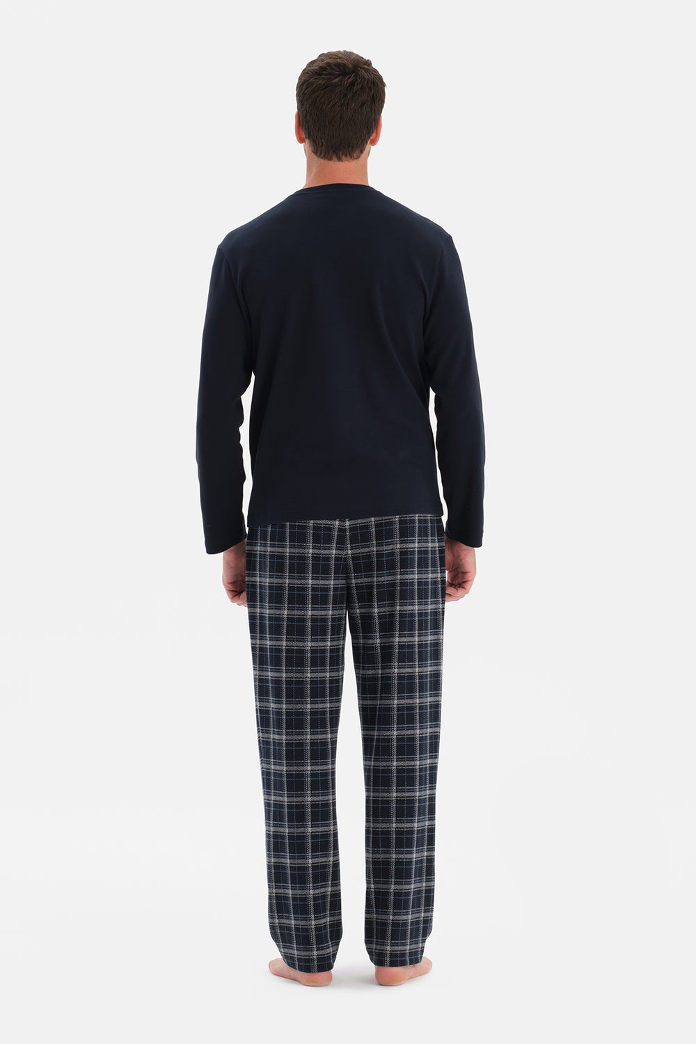 Lacivert Uzun Kollu Pat Ve Cep Detaylı Pijama Takım