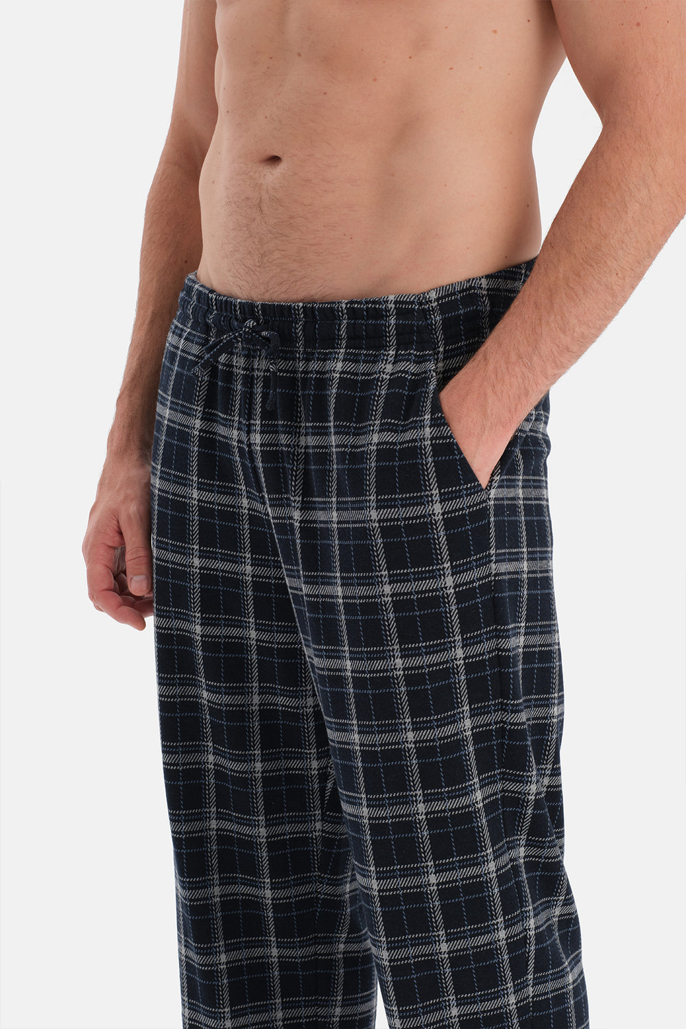 Lacivert Uzun Kollu Pat Ve Cep Detaylı Pijama Takım