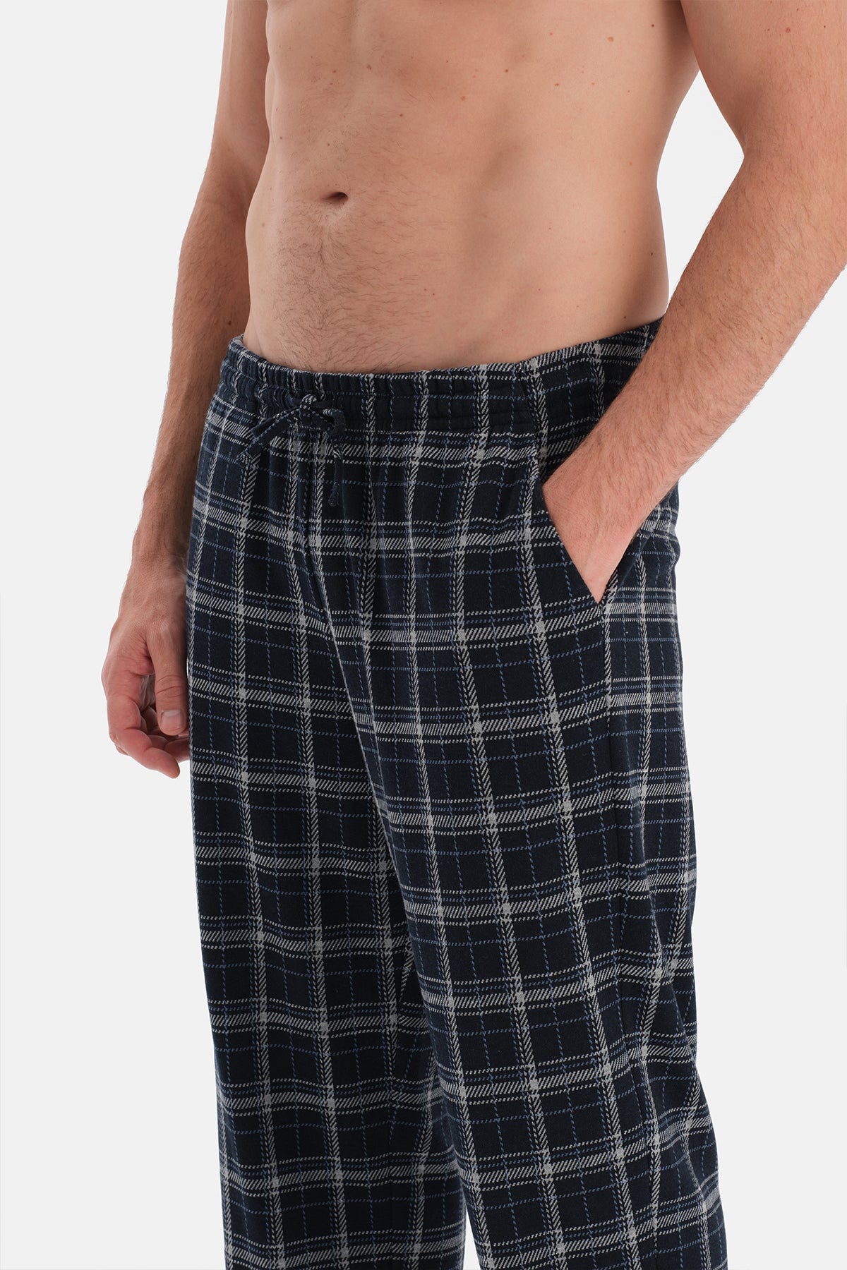 Lacivert Uzun Kollu Pat Ve Cep Detaylı Pijama Takım