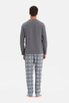 Gri Bisiklet Yaka Uzun Kollu Pijama Takım