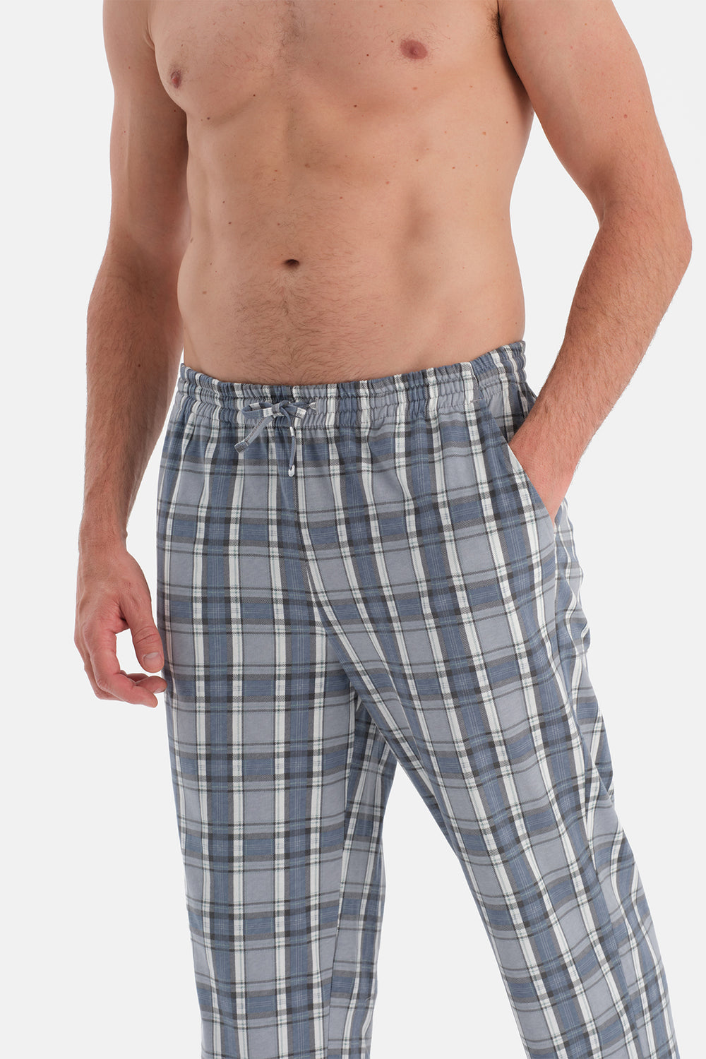 Gri Bisiklet Yaka Uzun Kollu Pijama Takım