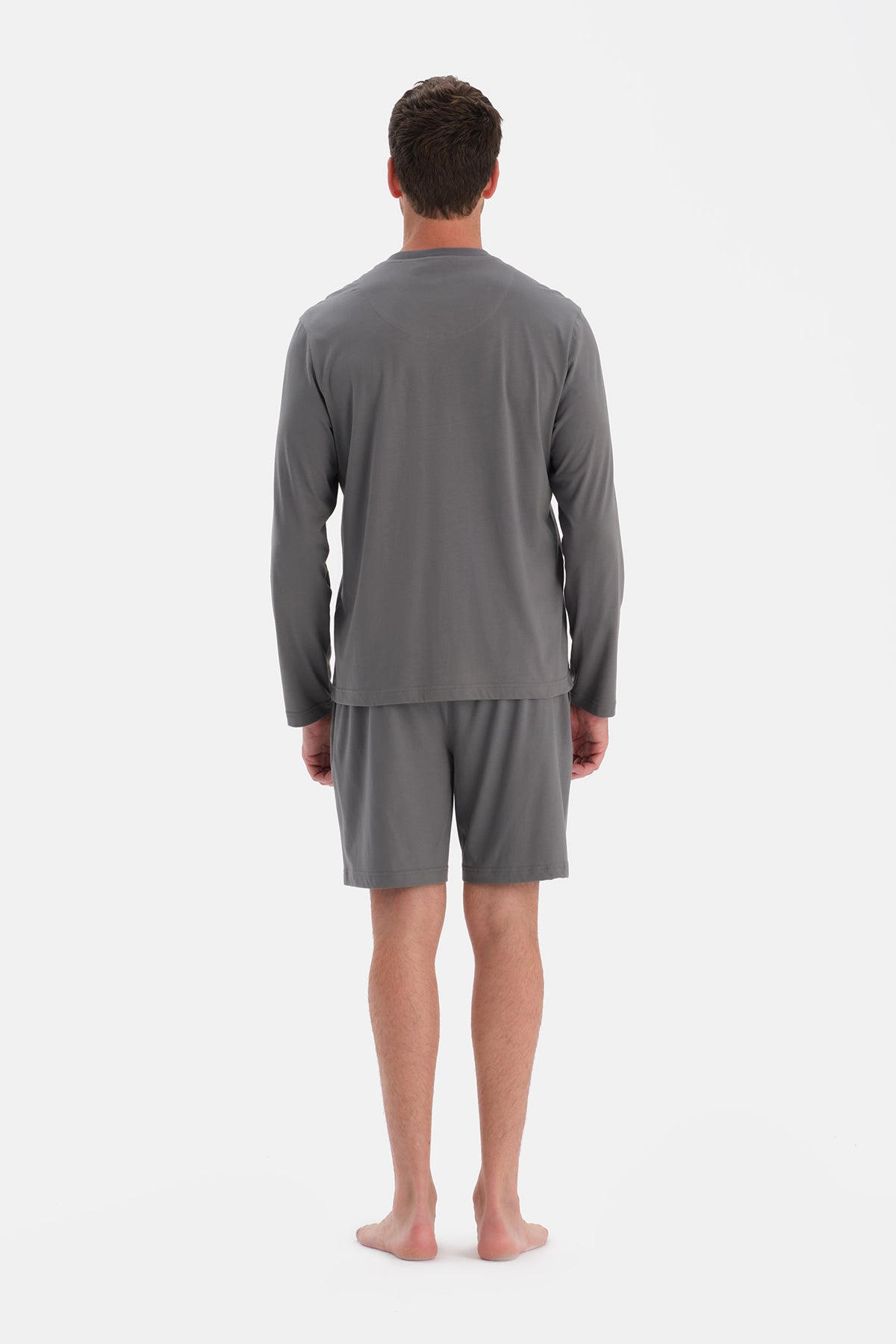 Gri Uzun Kollu Üçlü Pijama Takım