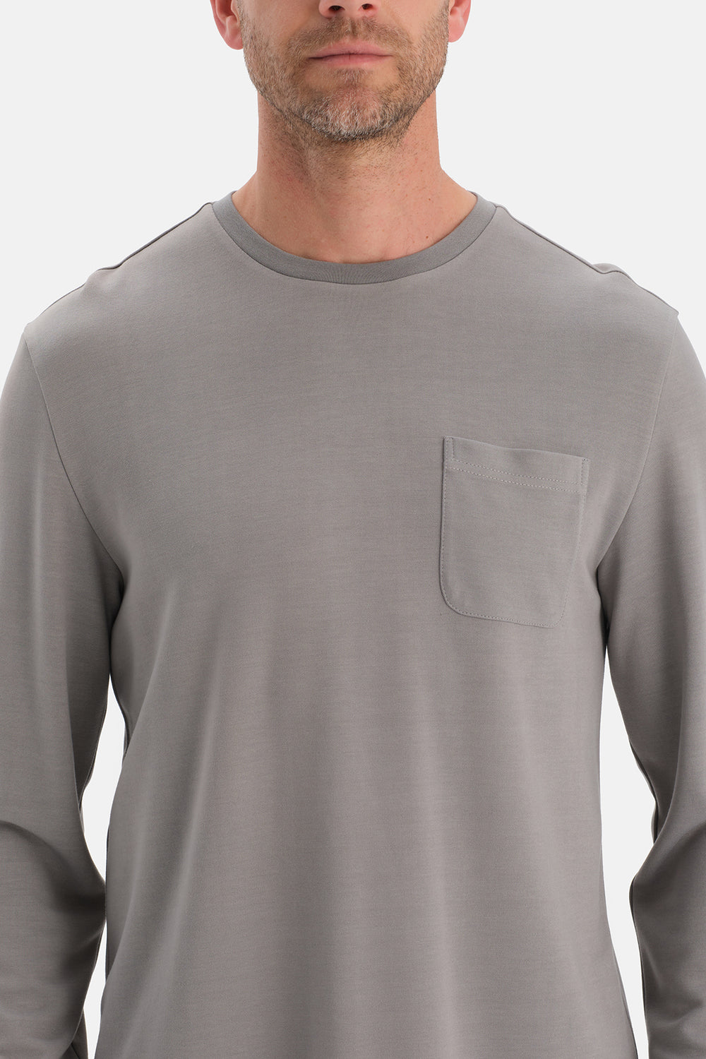 Gri Bisiklet Yaka Uzun Kollu Pijama Takım