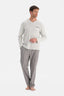 Açık Gri V Yaka Uzun Kollu Pijama Takım