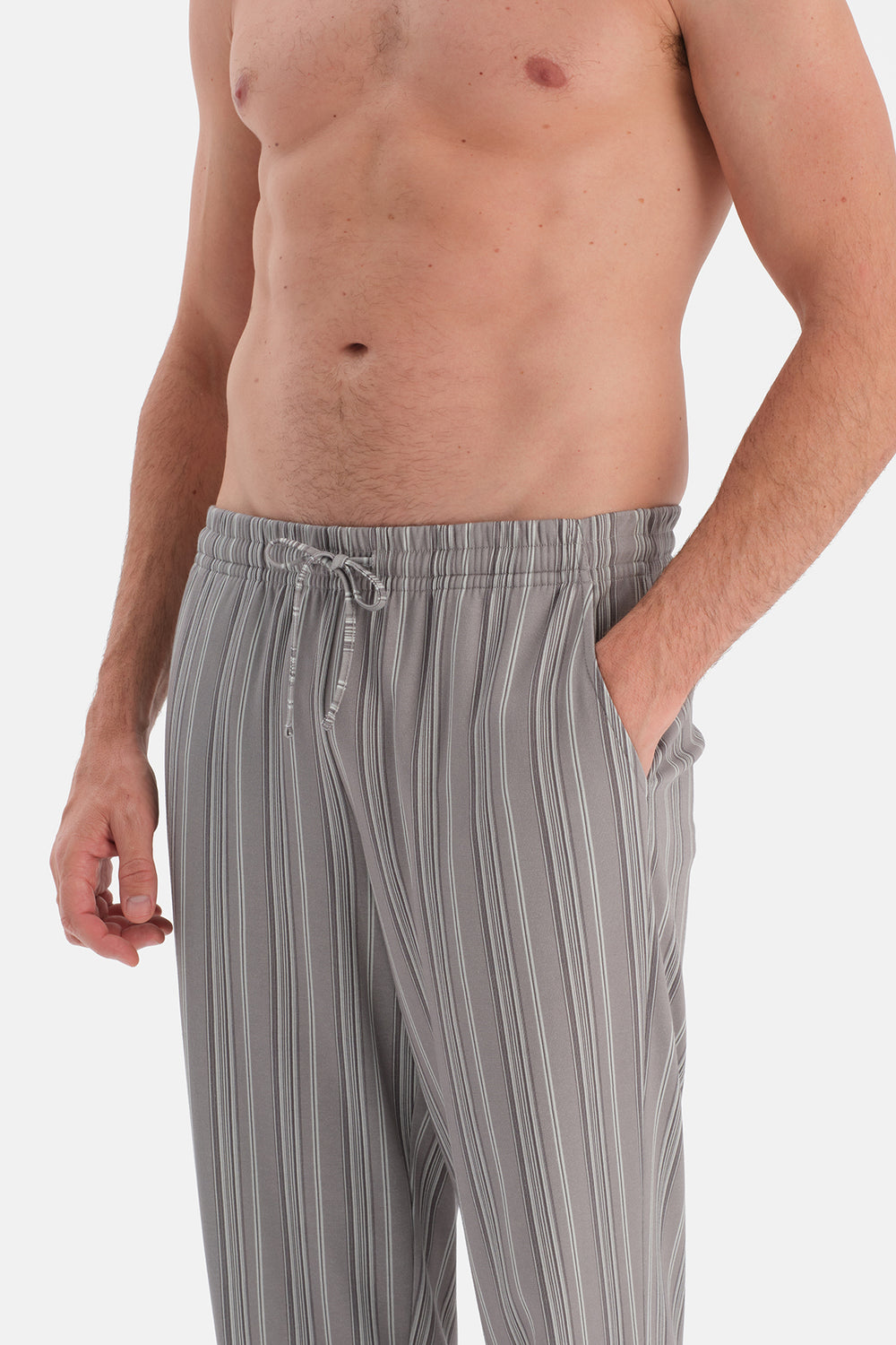 Açık Gri V Yaka Uzun Kollu Pijama Takım