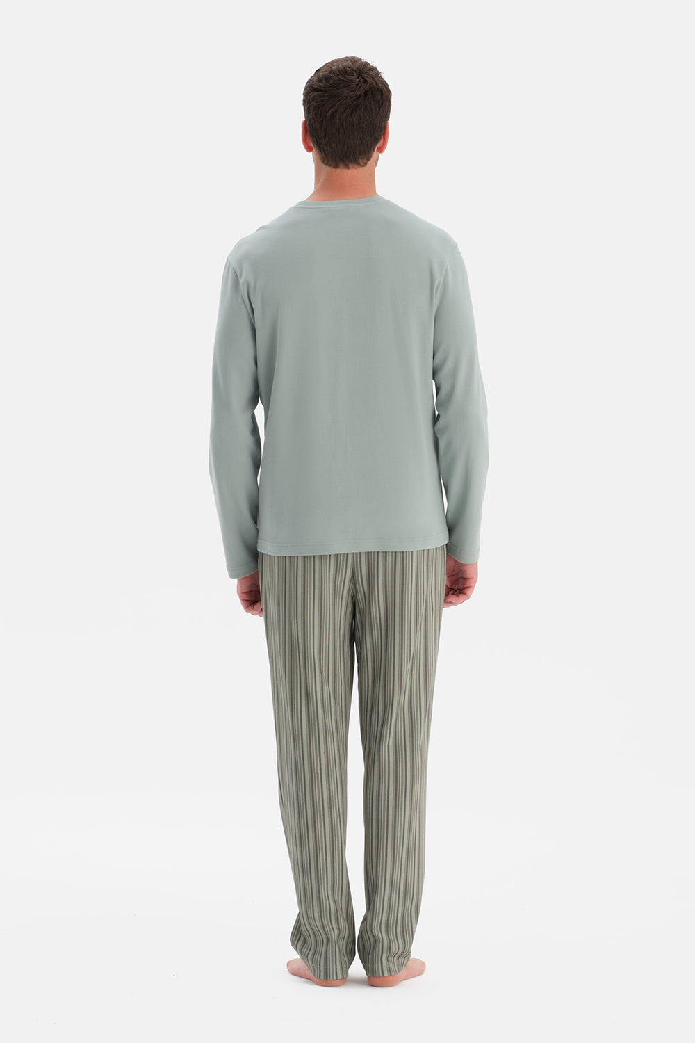 Mint Yeşili Bisiklet Yaka Uzun Kollu Pijama Takım