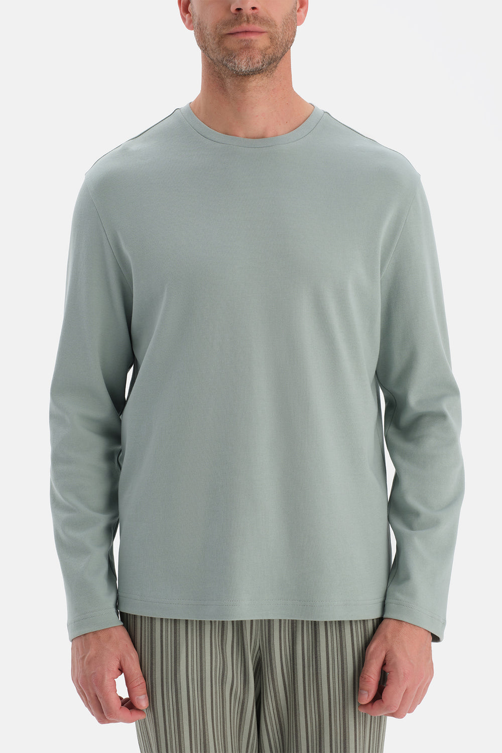 Mint Yeşili Bisiklet Yaka Uzun Kollu Pijama Takım