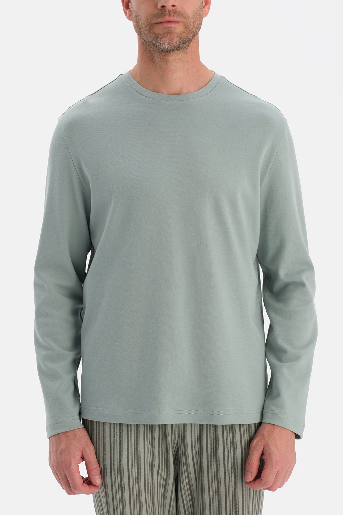 Mint Yeşili Bisiklet Yaka Uzun Kollu Pijama Takım