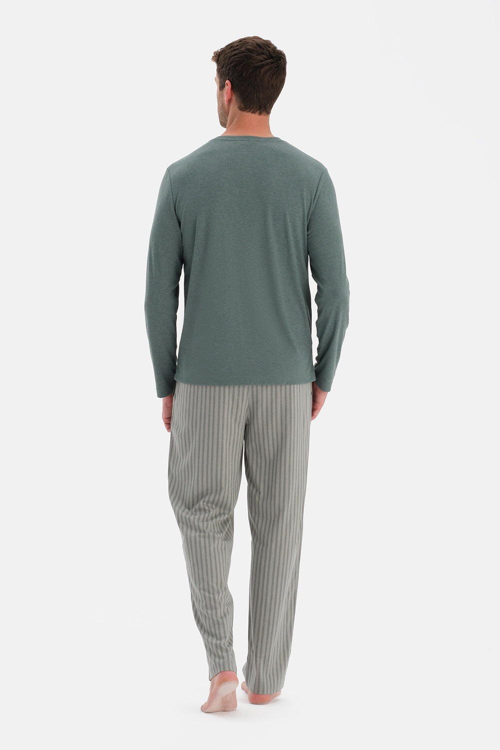 Mint Yeşili Uzun Kollu Pat Ve Cep Detaylı Pijama Takım