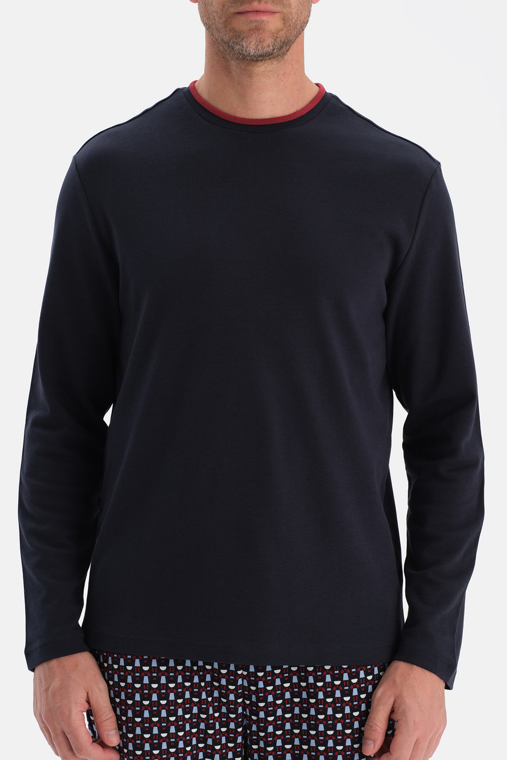 Lacivert Yaka Detaylı Tişört Pantolon Takım