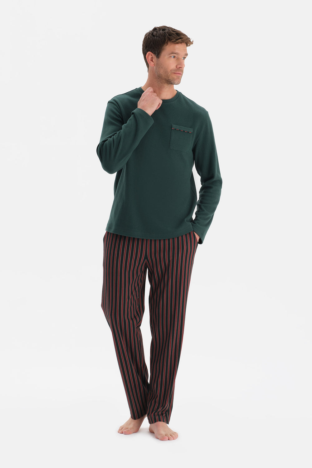 Yeşil Uzun Kollu Cepli Tişört Pantolon Takım