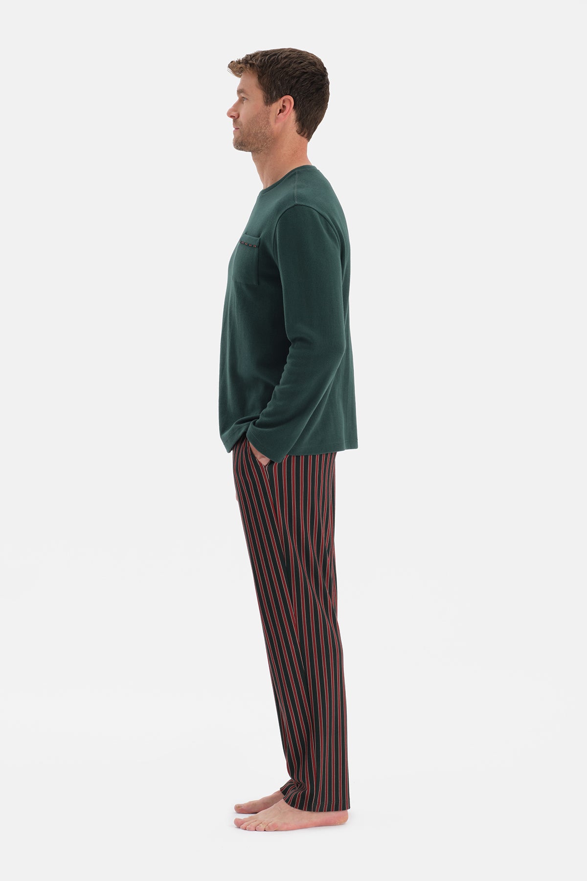 Yeşil Uzun Kollu Cepli Tişört Pantolon Takım