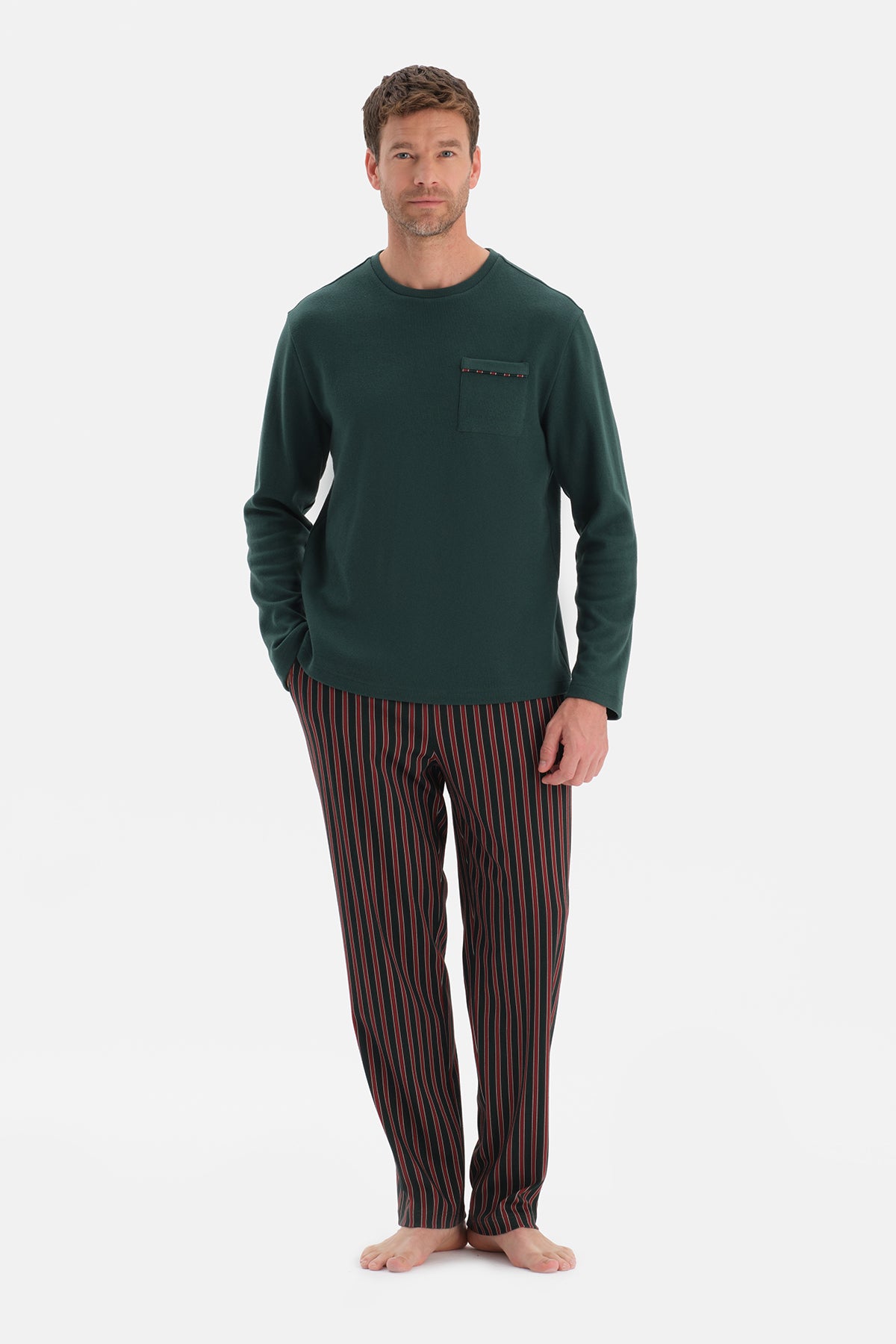 Yeşil Uzun Kollu Cepli Tişört Pantolon Takım