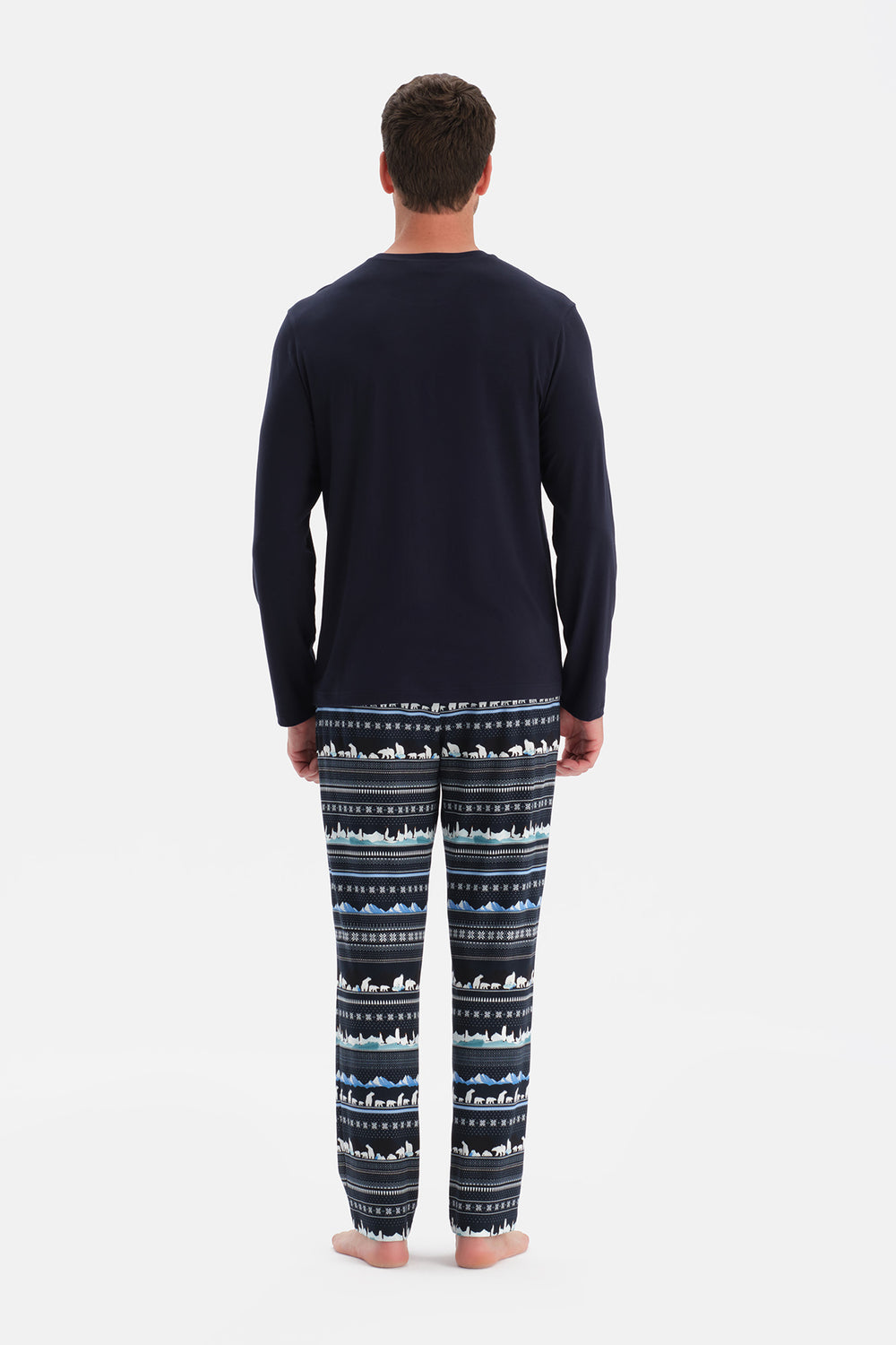 Lacivert Bisiklet Yaka Uzun Kollu Tişört Pantolon Takım