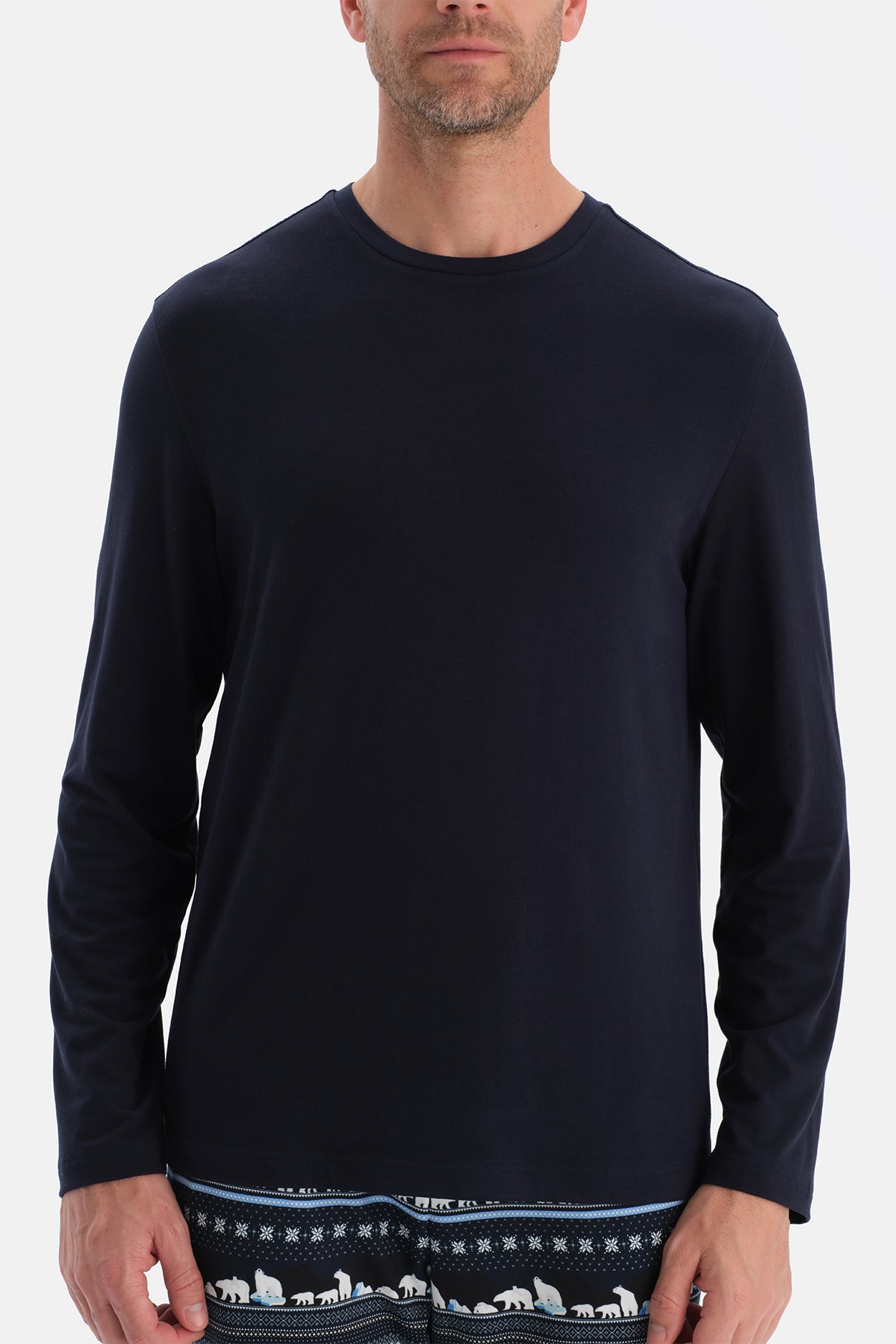 Lacivert Bisiklet Yaka Uzun Kollu Tişört Pantolon Takım