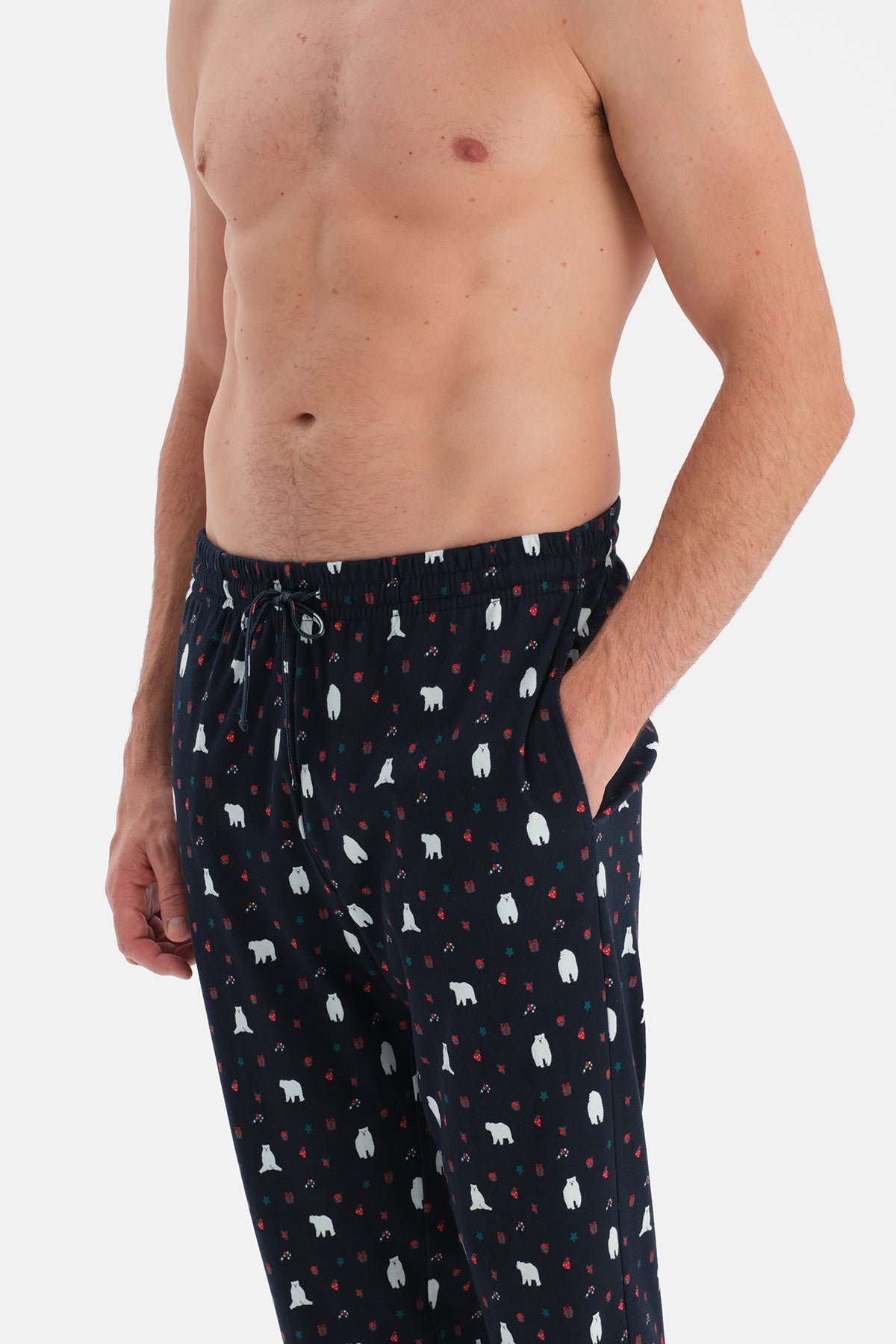 Lacivert Metraj Baskılı İnterlok Tişört Pantolon Takım