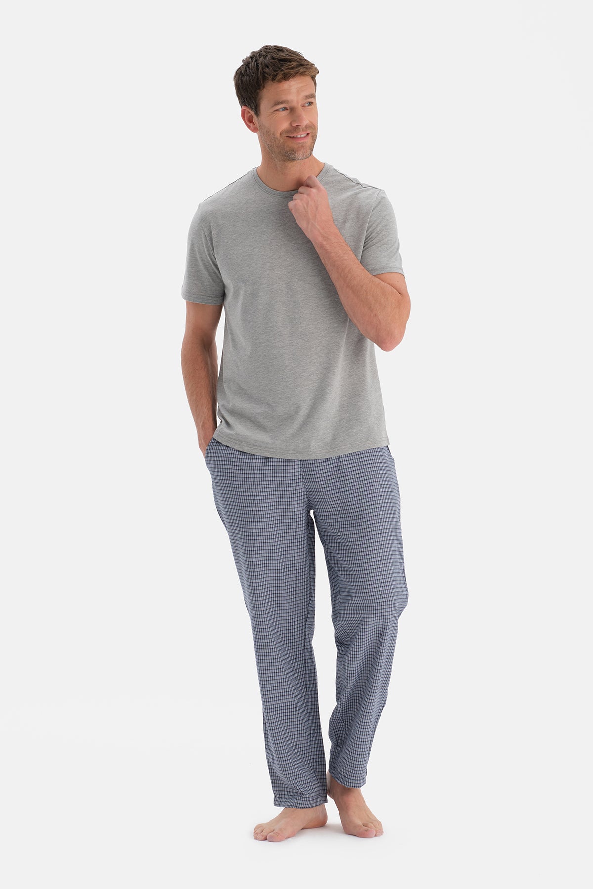 Gri Melanj Kısa Kollu Tişört Pantolon Takım