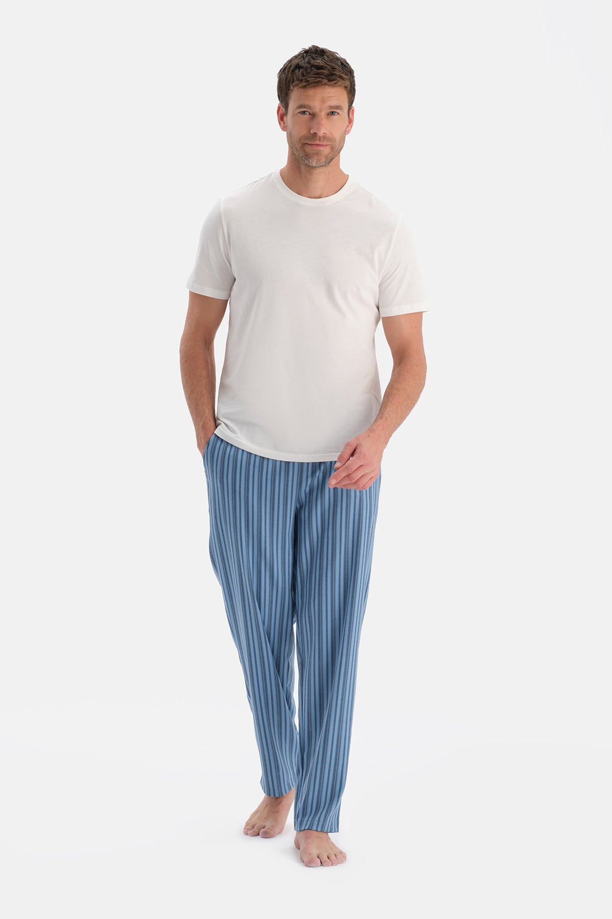 Lacivert Çizgili Dokuma Pantolon