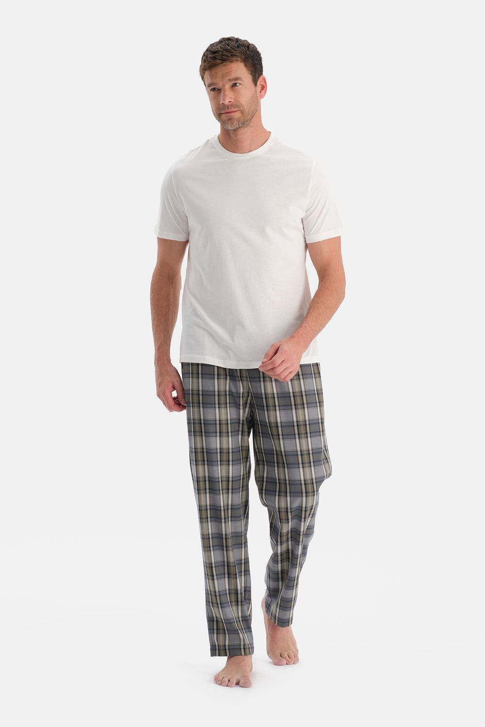 Gri Ekoseli Dokuma Pantolon