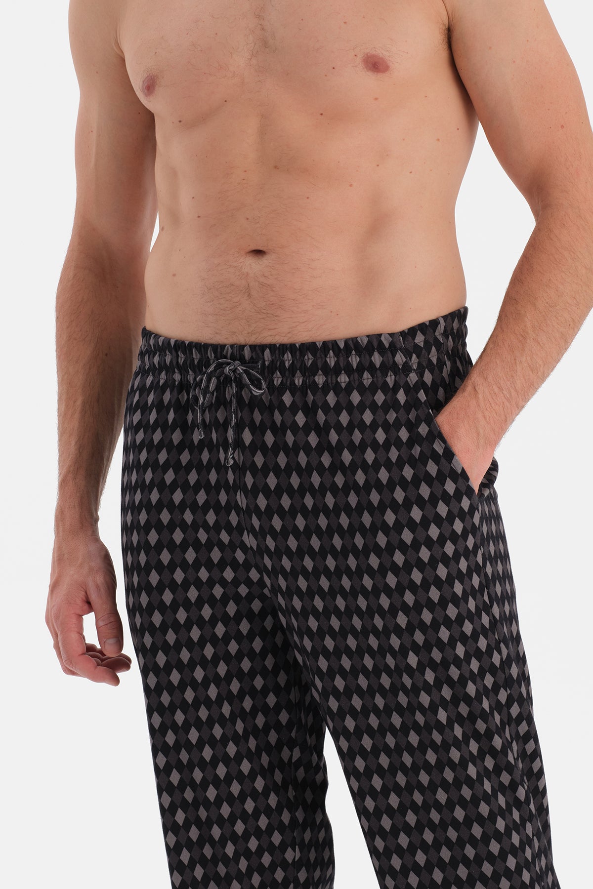 Siyah Dama Desenli İnterlok Pantolon