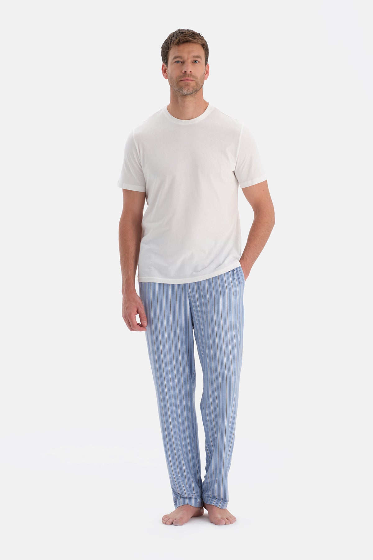 Mavi Desenli Örme Pantolon