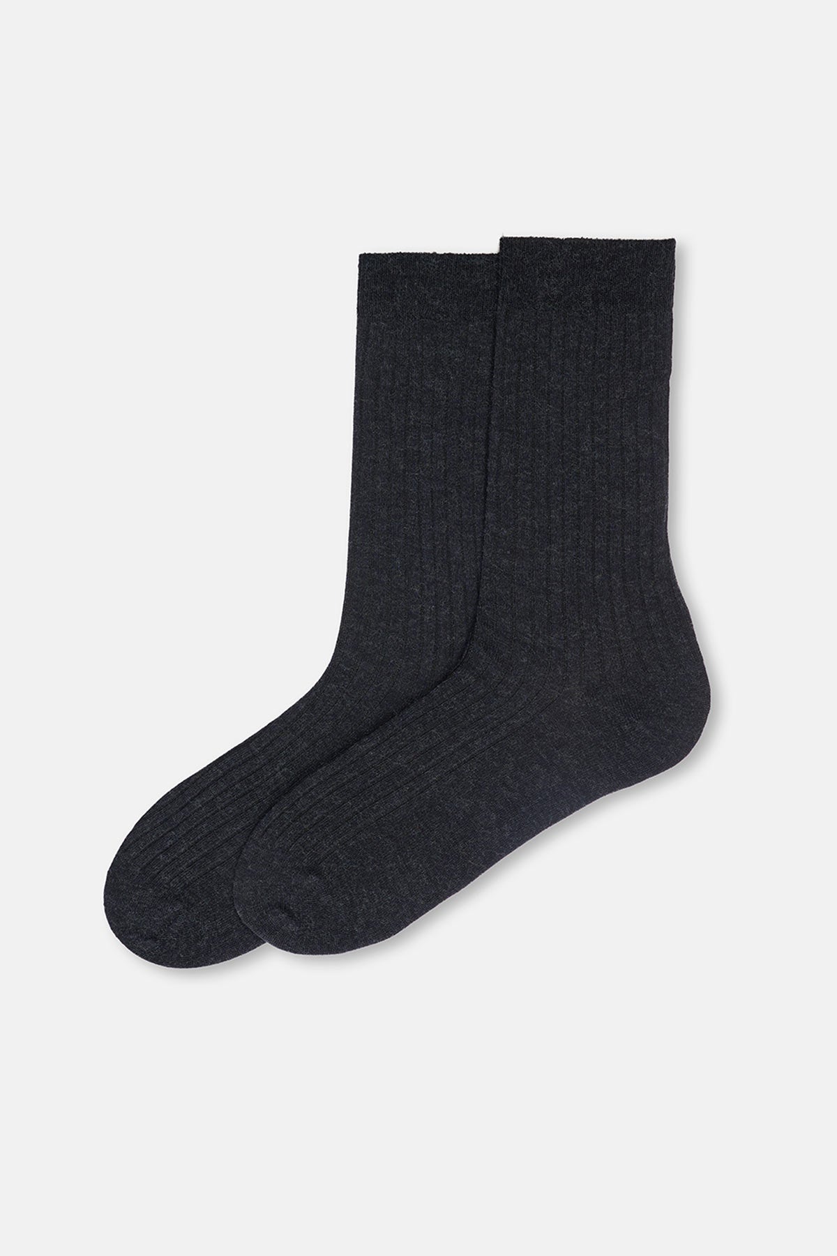 Antrasıt Erkek Yün Karışımlı İnce Rib Çorap