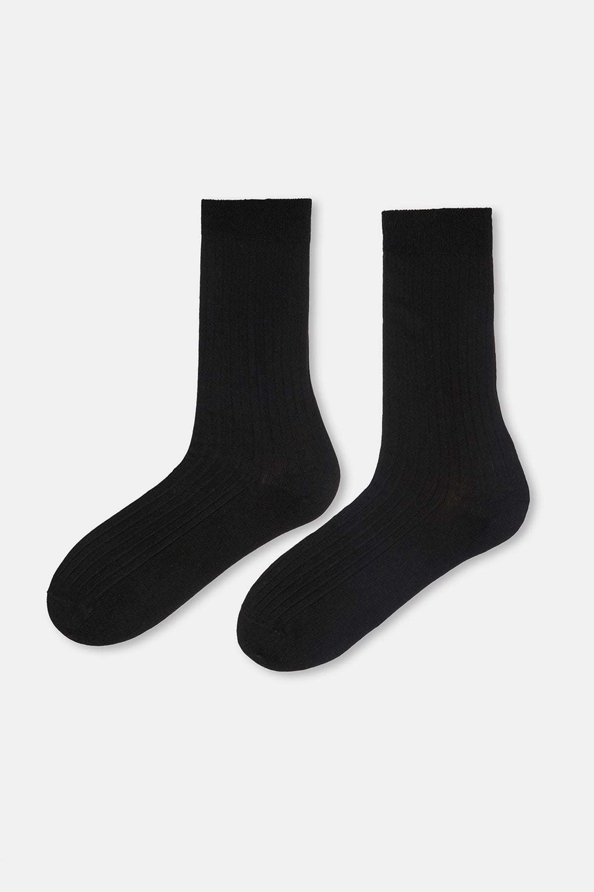 Siyah Erkek Yün Karışımlı İnce Rib Çorap
