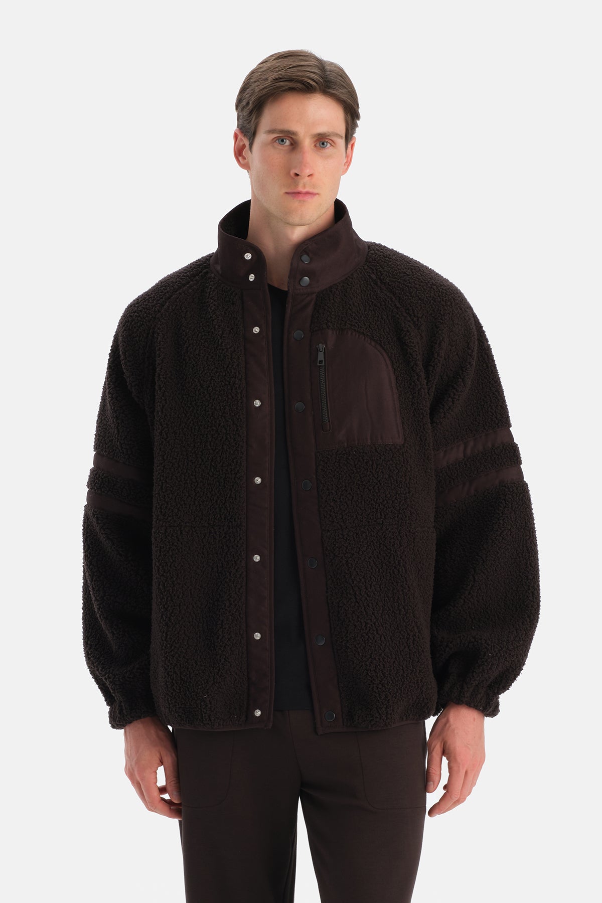 Kahverengi Erkek Önden Fermuarlı Polar Mont