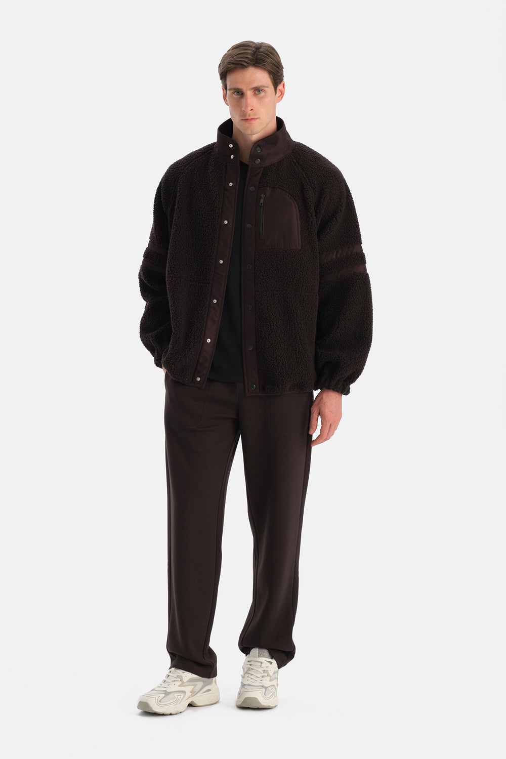 Kahverengi Erkek Önden Fermuarlı Polar Mont