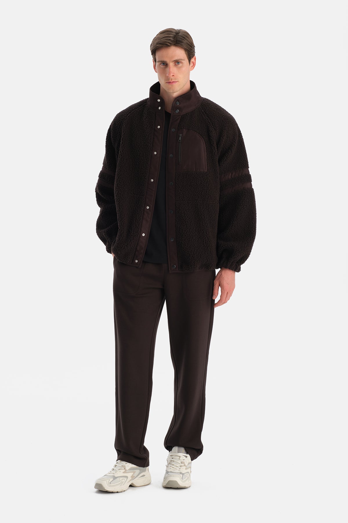 Kahverengi Erkek Önden Fermuarlı Polar Mont