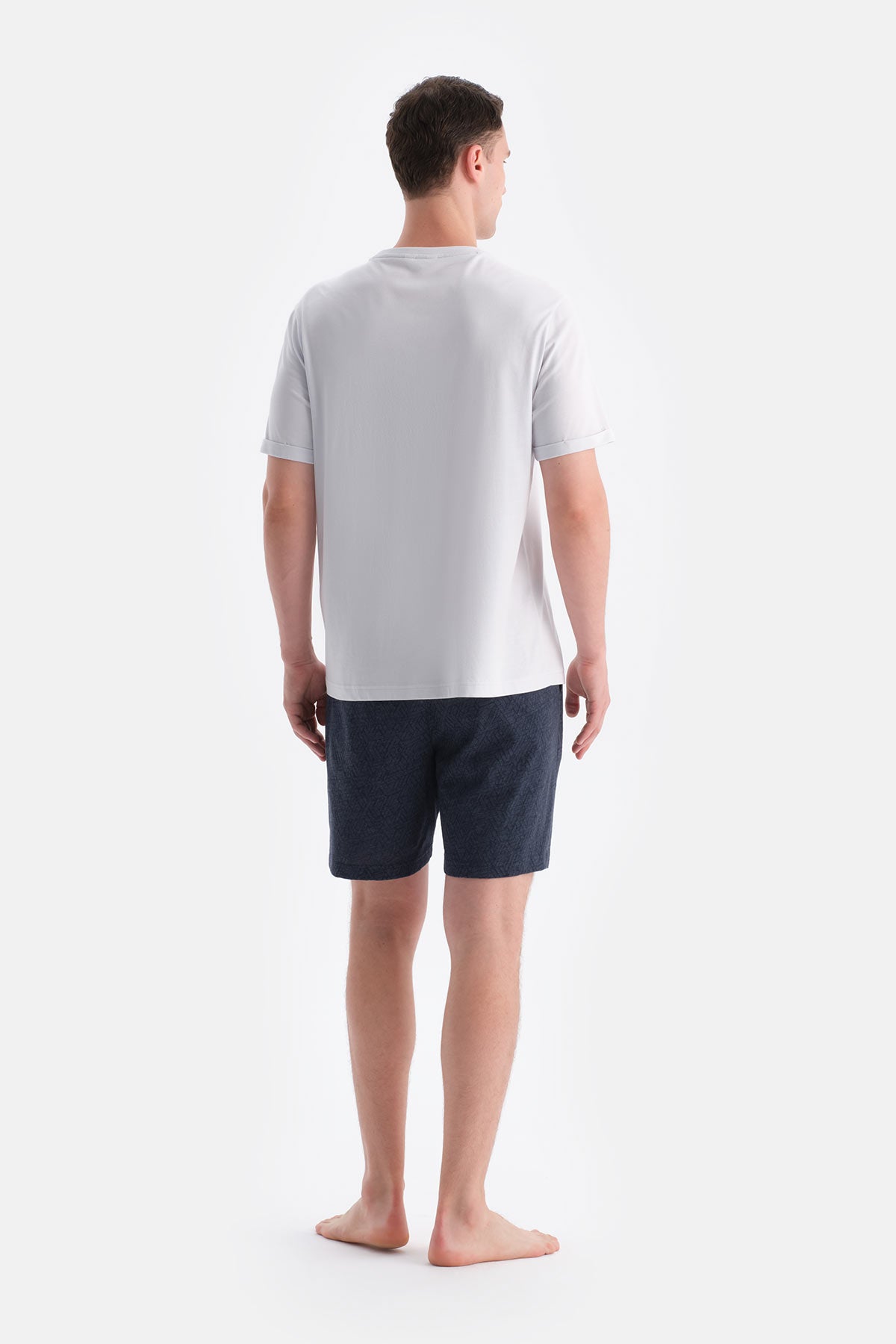 Buz Mavisi Kısa Kollu Altı Desenli Tişört Şort Takım