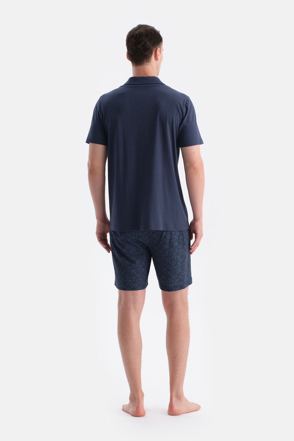 Lacivert Polo Yaka Altı Desenli Tişört Şort Takım