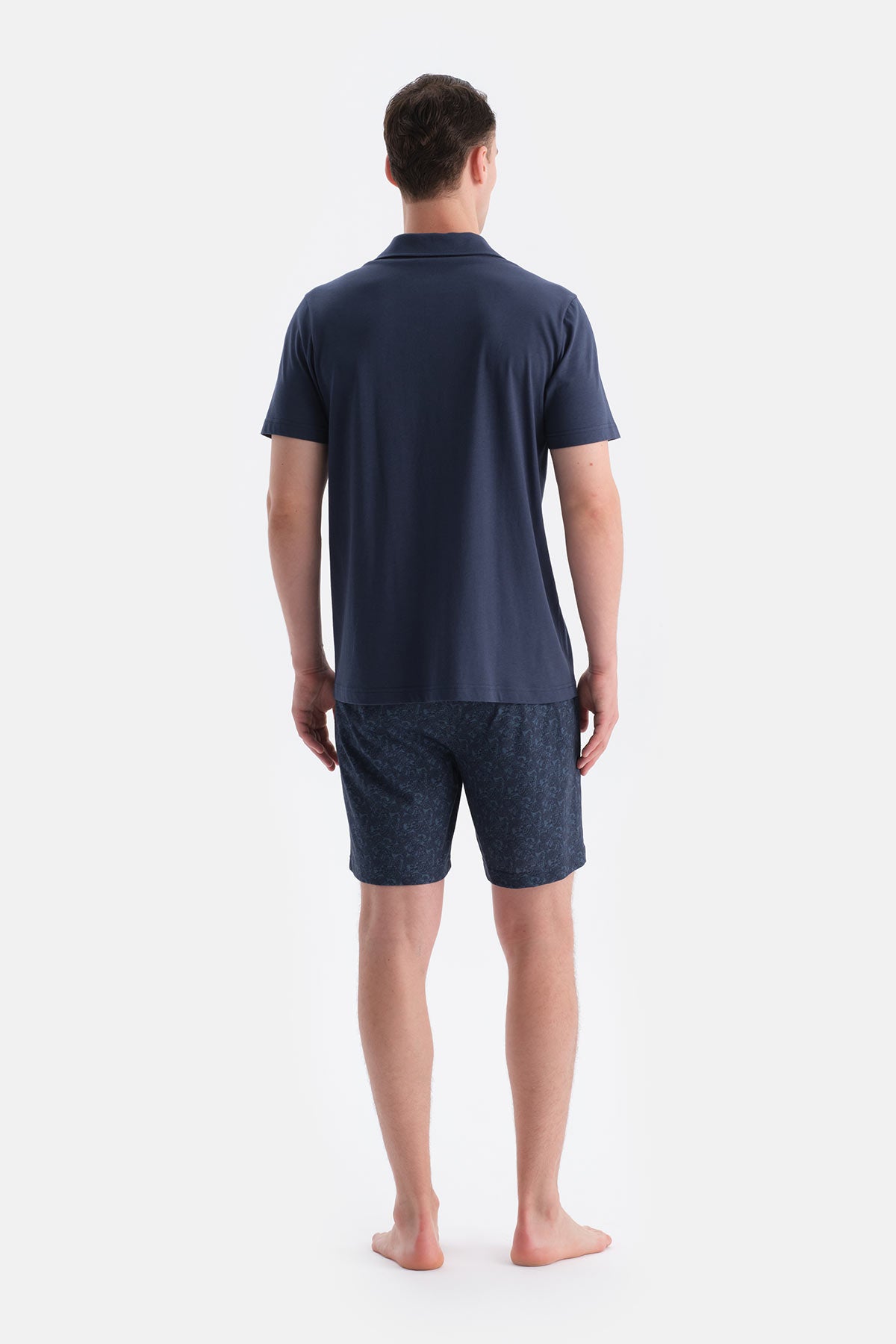 Lacivert Polo Yaka Altı Desenli Tişört Şort Takım
