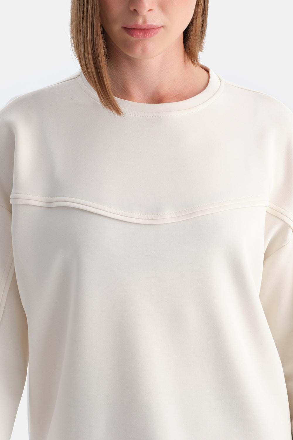 Ekru Kadın Modal Biye Detaylı Sweatshirt