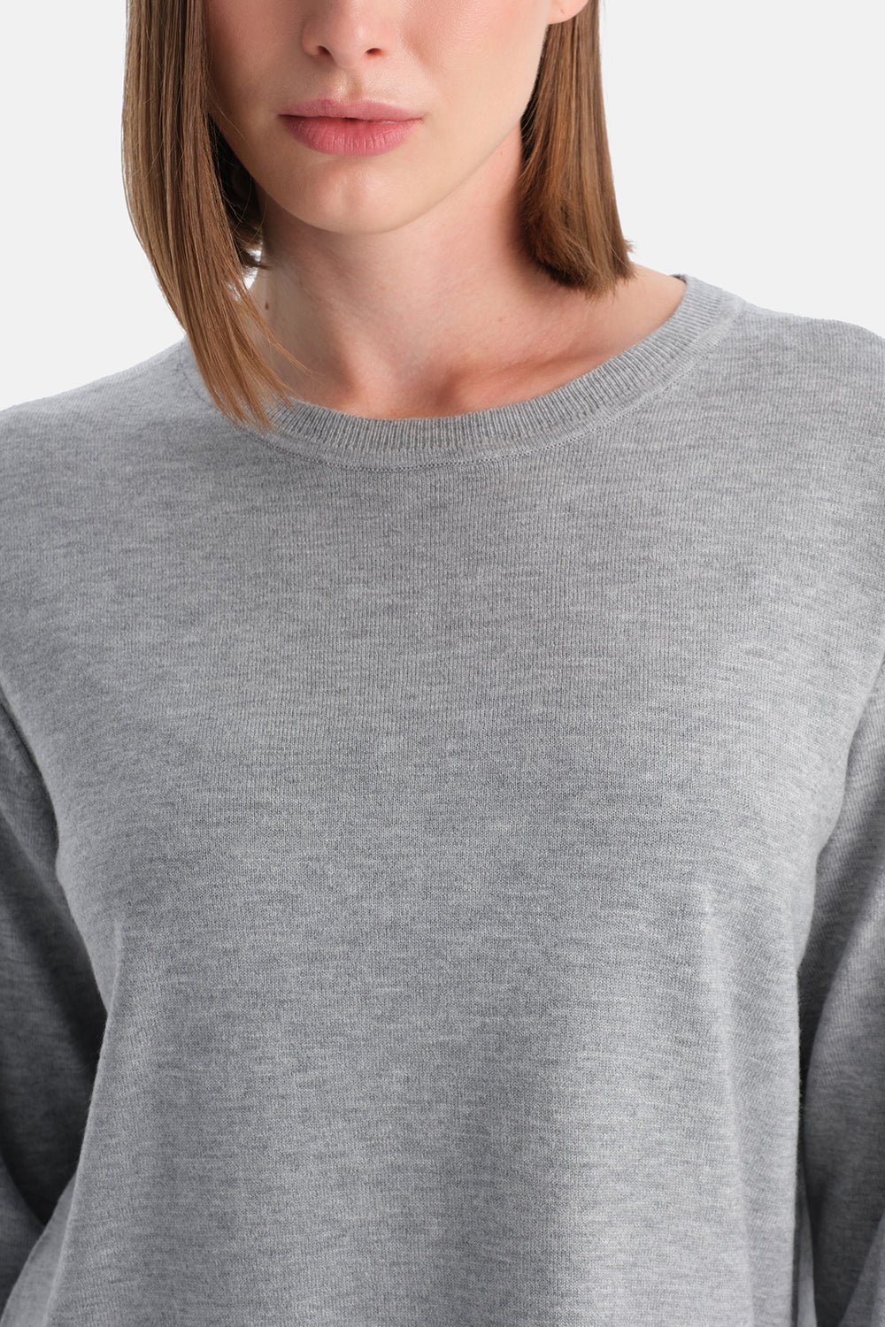 Gri Melanj Travel Biye Detaylı Sweatshirt