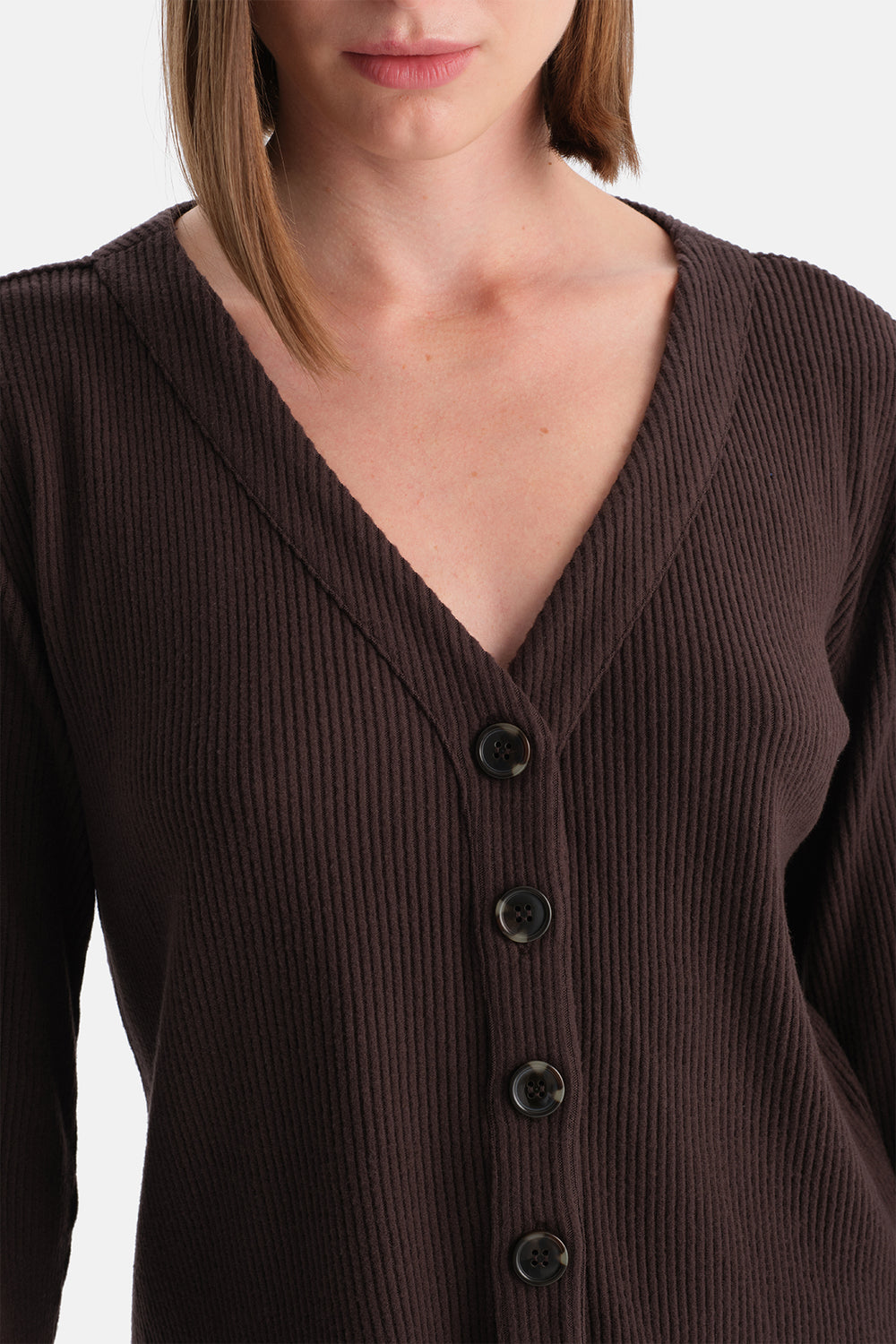 Koyu Kahve Kaşkorse Düğmeli Hırka