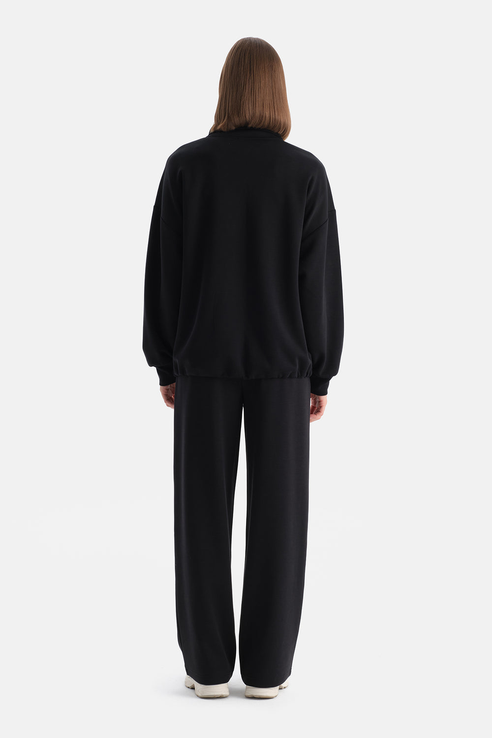 Siyah Kadın Yarım Fermuarlı Modal Sweatshirt